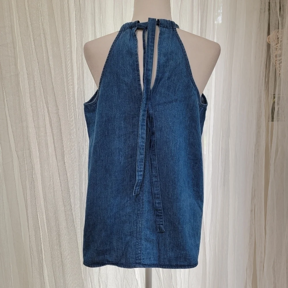 Chambray Cotton Halter Top Size Large EUC - Picture 2 of 6